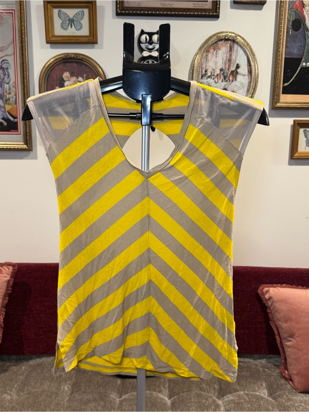 Bebe Y2K Yellow and Taupe Stripe Backless Top
